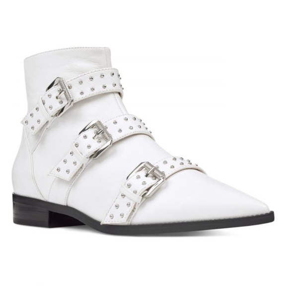 Edgy Chic Nine West Pointy Toe Studded Booties - Picture 2 of 8